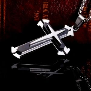 Mens Black and Silver Cross Pendant Necklace